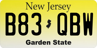 NJ license plate B83QBW