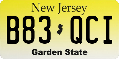 NJ license plate B83QCI