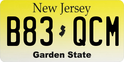 NJ license plate B83QCM