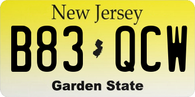 NJ license plate B83QCW