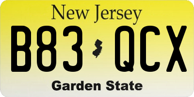 NJ license plate B83QCX