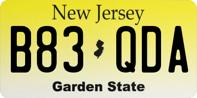 NJ license plate B83QDA