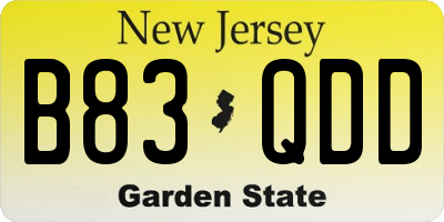 NJ license plate B83QDD