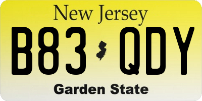 NJ license plate B83QDY