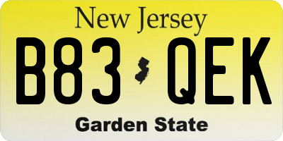 NJ license plate B83QEK