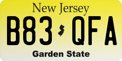 NJ license plate B83QFA