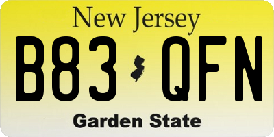 NJ license plate B83QFN