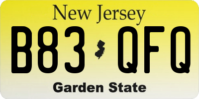 NJ license plate B83QFQ