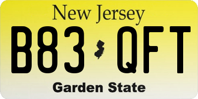 NJ license plate B83QFT