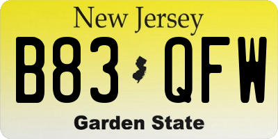 NJ license plate B83QFW