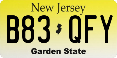 NJ license plate B83QFY