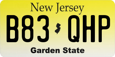 NJ license plate B83QHP