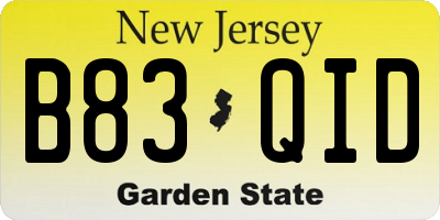 NJ license plate B83QID