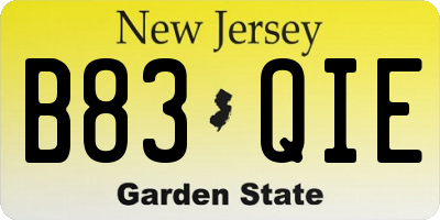 NJ license plate B83QIE