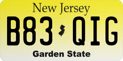 NJ license plate B83QIG