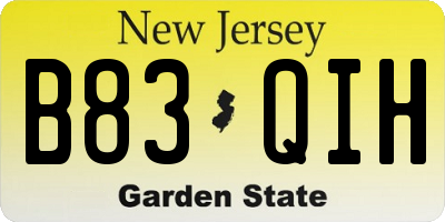NJ license plate B83QIH