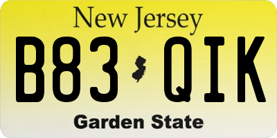 NJ license plate B83QIK