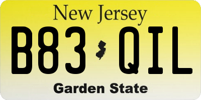 NJ license plate B83QIL