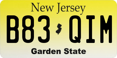 NJ license plate B83QIM