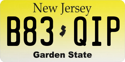 NJ license plate B83QIP