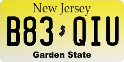NJ license plate B83QIU