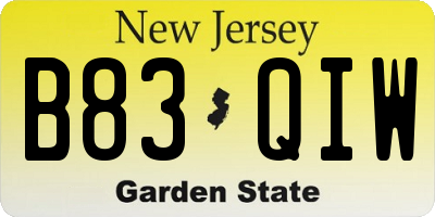 NJ license plate B83QIW