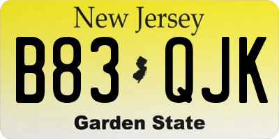 NJ license plate B83QJK