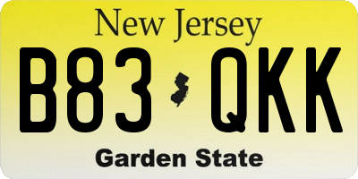 NJ license plate B83QKK
