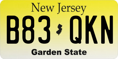 NJ license plate B83QKN