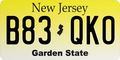 NJ license plate B83QKO