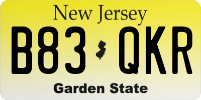 NJ license plate B83QKR