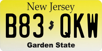 NJ license plate B83QKW