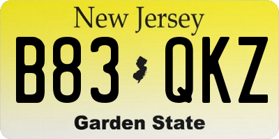 NJ license plate B83QKZ