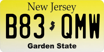 NJ license plate B83QMW