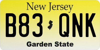 NJ license plate B83QNK