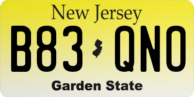 NJ license plate B83QNO
