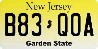 NJ license plate B83QOA