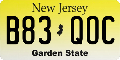 NJ license plate B83QOC