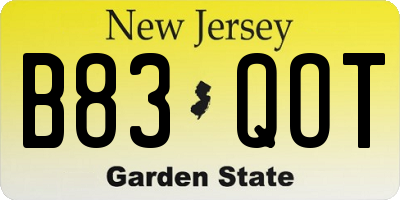 NJ license plate B83QOT