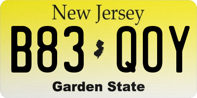 NJ license plate B83QOY