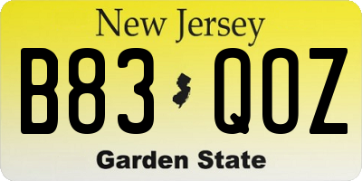 NJ license plate B83QOZ