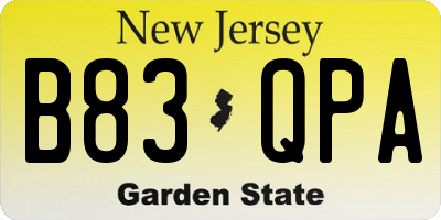 NJ license plate B83QPA