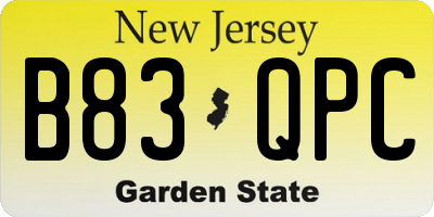 NJ license plate B83QPC