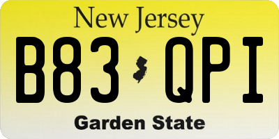 NJ license plate B83QPI