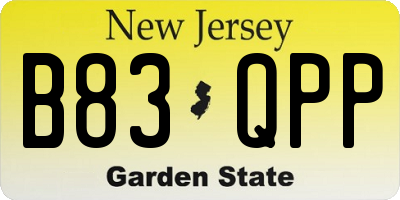 NJ license plate B83QPP