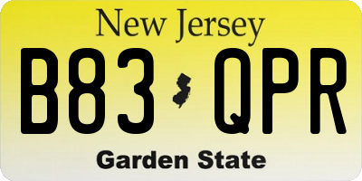 NJ license plate B83QPR