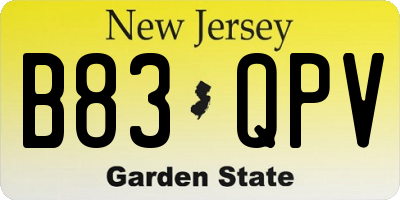NJ license plate B83QPV