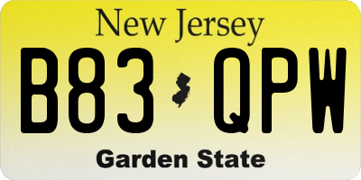 NJ license plate B83QPW
