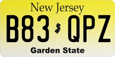 NJ license plate B83QPZ