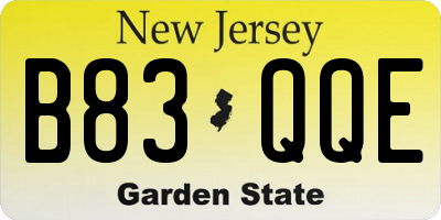 NJ license plate B83QQE